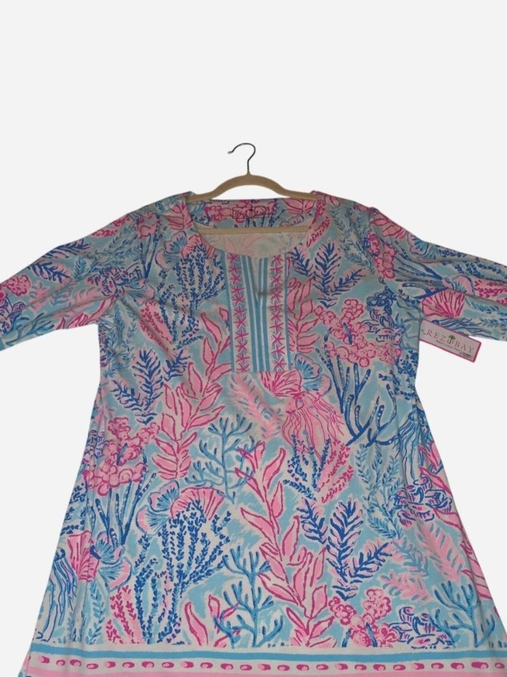 Women's Blue & Pink Botanical Tunic Dress
